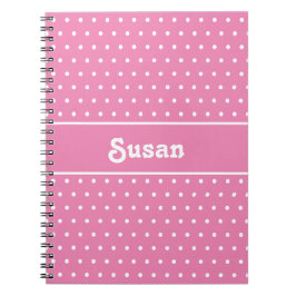 Cute Custom Name Polka dots Rosa and White Anteckningsbok