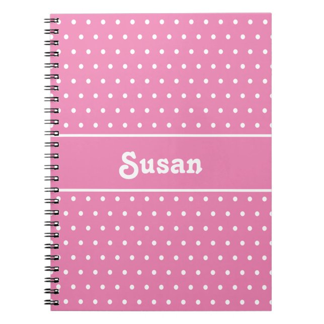 Cute Custom Name Polka dots Rosa and White Anteckningsbok (Framsidan)