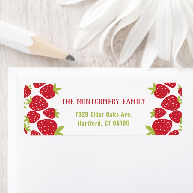 Cute Custom Name Red Strawberry Returadress Returadress Etikett (Insitu)