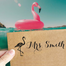 Cute Custom Name Teacher-etikett med Flamingo