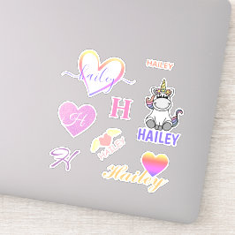 Cute Custom Name Unicorn Rainbow Different Typsnit Klistermärken