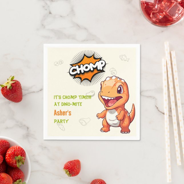 Cute Custom Orange Dinosaur Party Napkin  Pappersservett (Insitu)