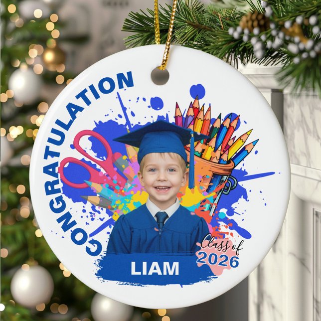 Cute Custom Photo Kindergarten Graduation Julgransprydnad Keramik (Skapare uppladdad)