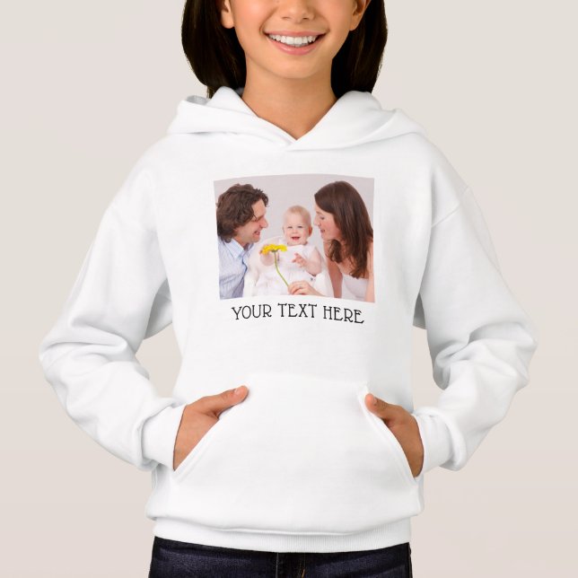 Cute Custom Photo & Name Text White Kids T Shirt (Framsida)