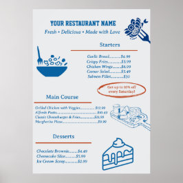 Cute Custom Restaurant Business Menu Poster