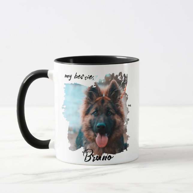 Cute Custom Typography Dog Photo Bestie Pet  Mugg (Vänster)