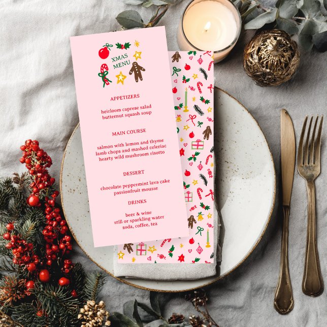 Cute CUSTOM XMAS Christmas Holiday Dinner Party Meny (Cute CUSTOM XMAS Doodles Christmas Holiday Dinner Party Menu
)