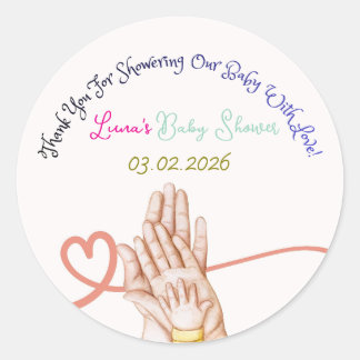 Cute Customizable Baby Shower Sticker| Family Love Runt Klistermärke
