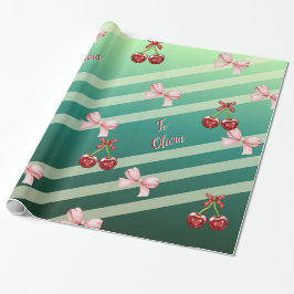 Cute Customizable Cherries & Pink Bows Birthday Presentpapper