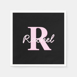 Cute Customizable Monogram | Light Pink & Black Pappersservett