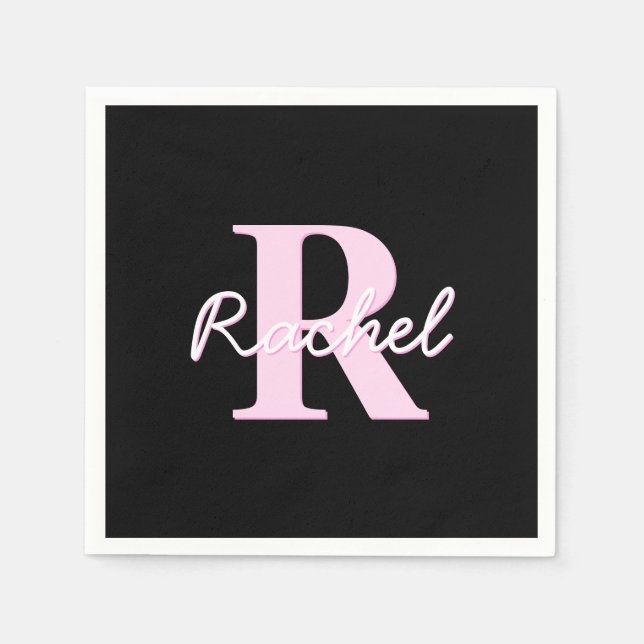 Cute Customizable Monogram | Light Pink & Black Pappersservett (Framsidan)
