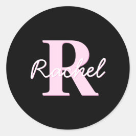 Cute Customizable Monogram | Light Pink & Black Runt Klistermärke