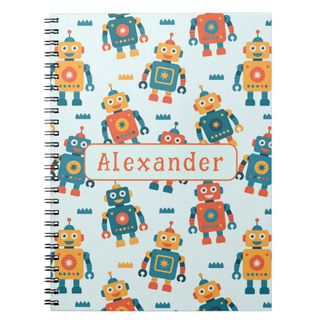 Cute Customizable Robot Print Anteckningsbok (Framsidan)