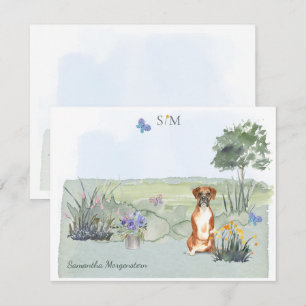 Cute Cute Boxer Hund Butterfly Monogram och Namn Anteckningskort