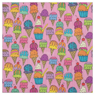 Cute Cute Cream Cones Dessert på Rosa Girly Möns Tyg