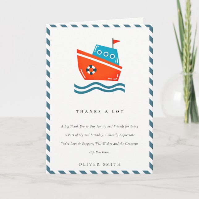 Cute Cute Kids Nautical Boat any Age Birday Tack Kort (Framsida)