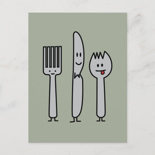 Cute Cutlery Utensils Fork Knivar Spork Spoon Lyck Vykort (Framsida)