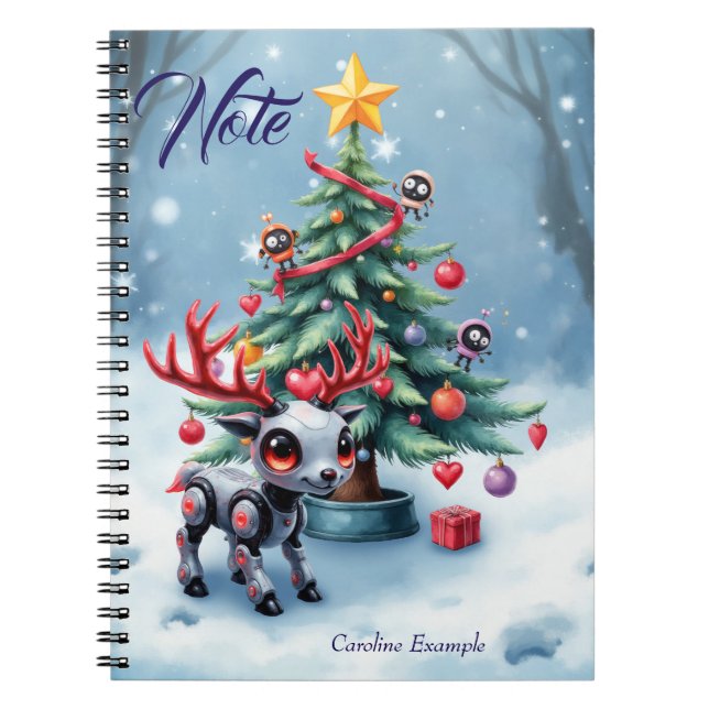 Cute Cyberpunk Reindeer med Julgran Anteckningsbok (Framsidan)