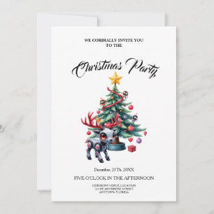 Cute Cyberpunk Reindeer med Julgran Inbjudningar