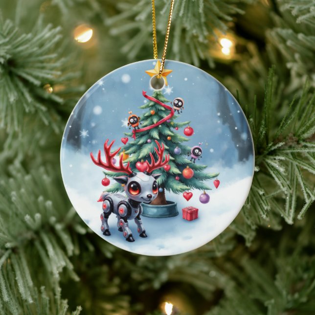Cute Cyberpunk Reindeer med Julgran Julgransprydnad Keramik (Träd)