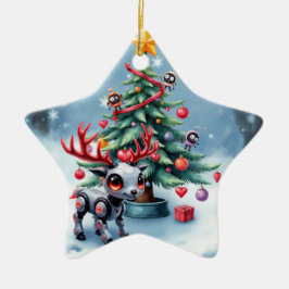 Cute Cyberpunk Reindeer med Julgran Julgransprydnad Keramik