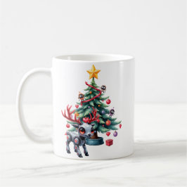 Cute Cyberpunk Reindeer med Julgran Kaffemugg