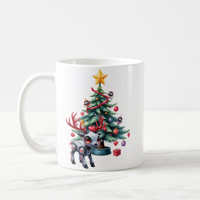 Cute Cyberpunk Reindeer med Julgran Kaffemugg (Vänster)