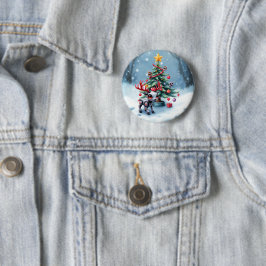 Cute Cyberpunk Reindeer med Julgran Knapp