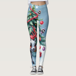 Cute Cyberpunk Reindeer med Julgran Leggings