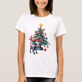 Cute Cyberpunk Reindeer med Julgran T Shirt