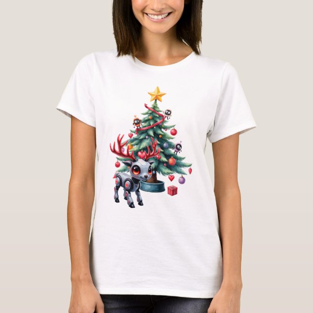 Cute Cyberpunk Reindeer med Julgran T Shirt (Framsida)
