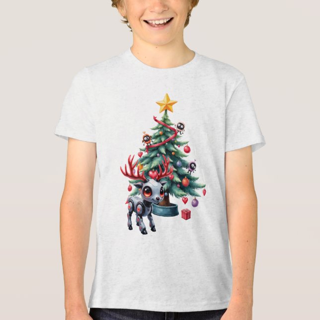 Cute Cyberpunk Reindeer med Julgran T Shirt (Framsida)