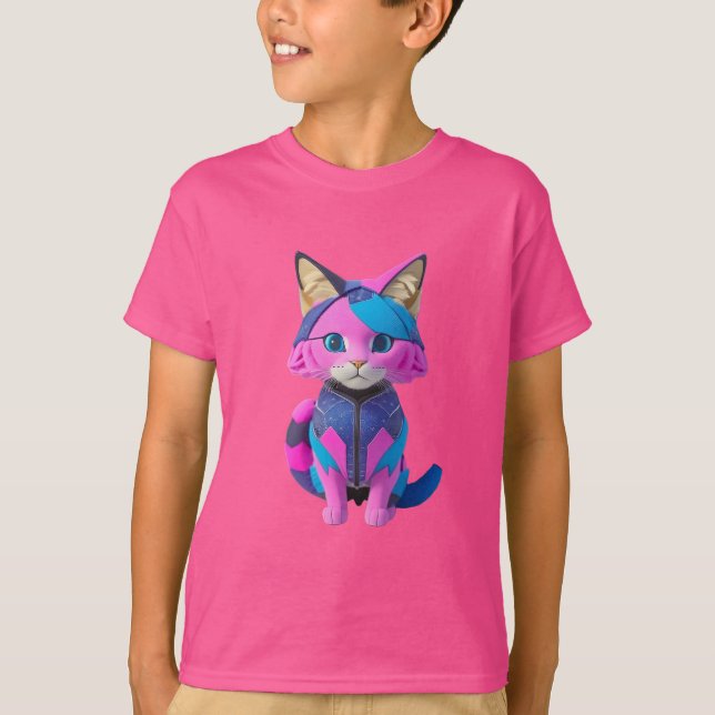 Cute cyborg cat porträtt t shirt (Framsida)