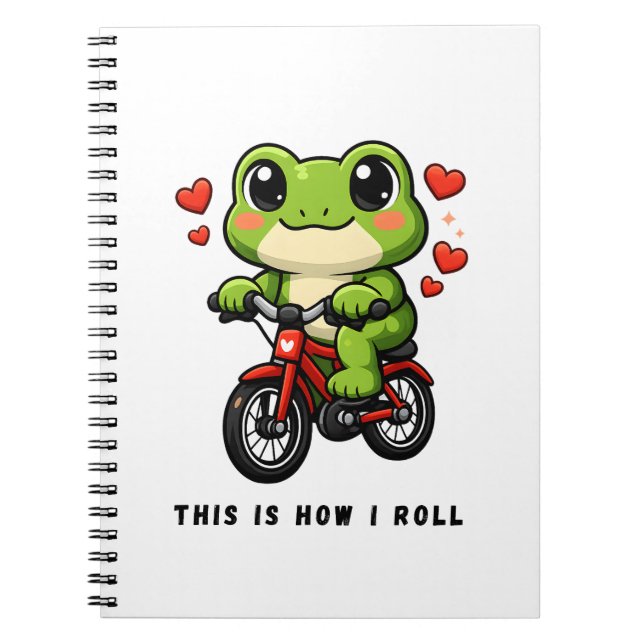 Cute Cycling Frog | Kawaii Frog Bicycle Art Anteckningsbok (Framsidan)