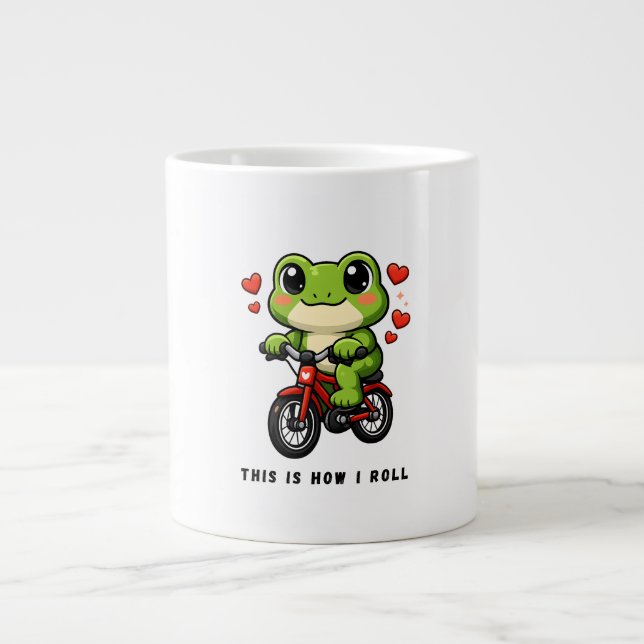 Cute Cycling Frog | Kawaii Frog Bicycle Art Jumbo Mugg (Framsidan)