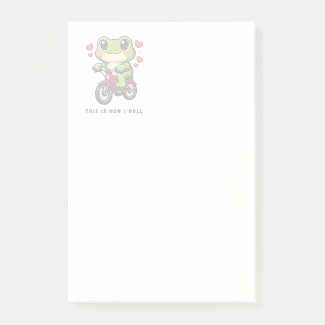 Cute Cycling Frog | Kawaii Frog Bicycle Art Post-it Block (Framsida)