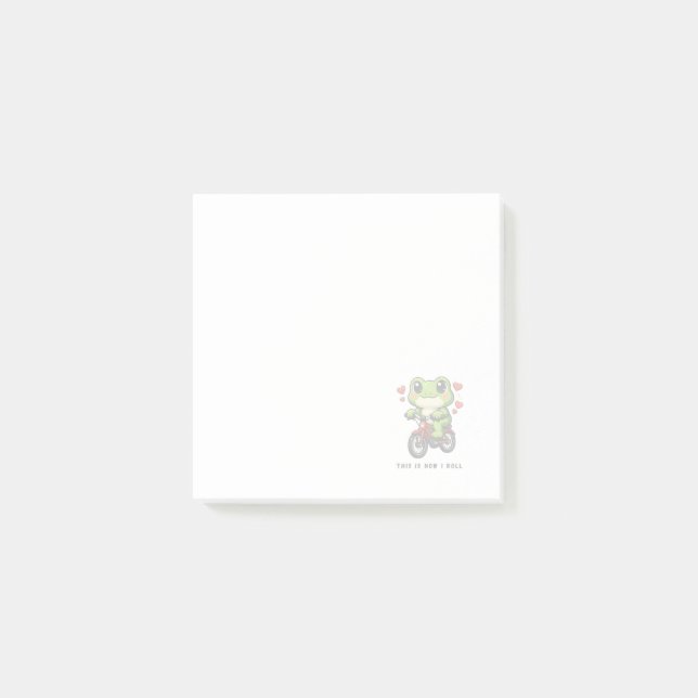 Cute Cycling Frog | Kawaii Frog Bicycle Art Post-it Block (Framsida)