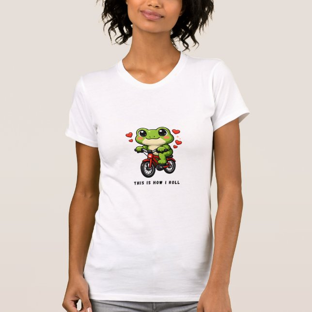 Cute Cycling Frog | Kawaii Frog Bicycle Art T Shirt (Framsida)