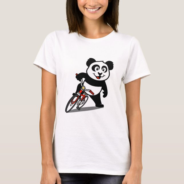 Cute Cycling Panda Tee Shirt (Framsida)