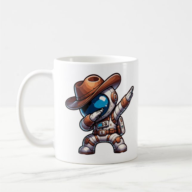Cute Dabbing Astronaut CowboySpace Halloween Kaffemugg (Vänster)