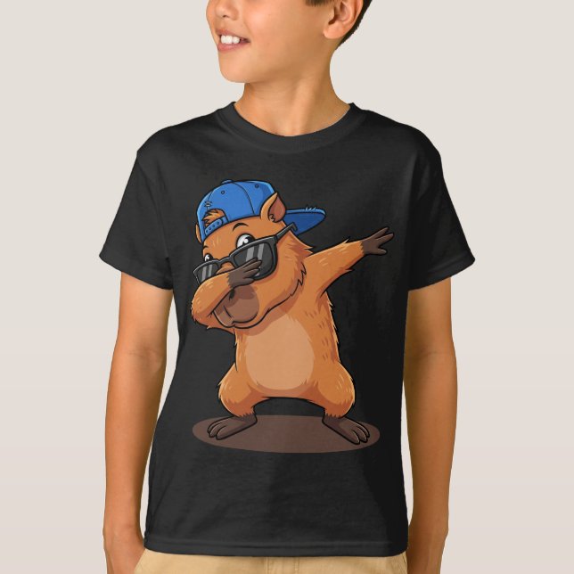 Cute Dabbing Capybara Animal Lover T Shirt (Framsida)