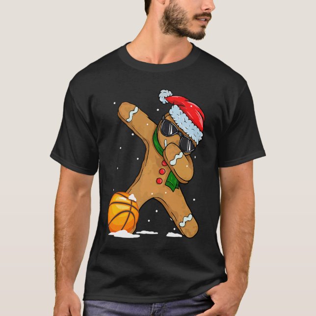 Cute Dabbing Christmas Gingerbread Basketball T Shirt (Framsida)