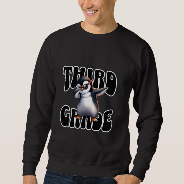 Cute Dabbing Penguin Tredje Klass Back to school Lång Ärmad Tröja (Framsida)