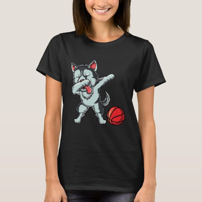 Cute Dabbing Siberian Husky Dog Dab Bball Basketba T Shirt (Framsida)