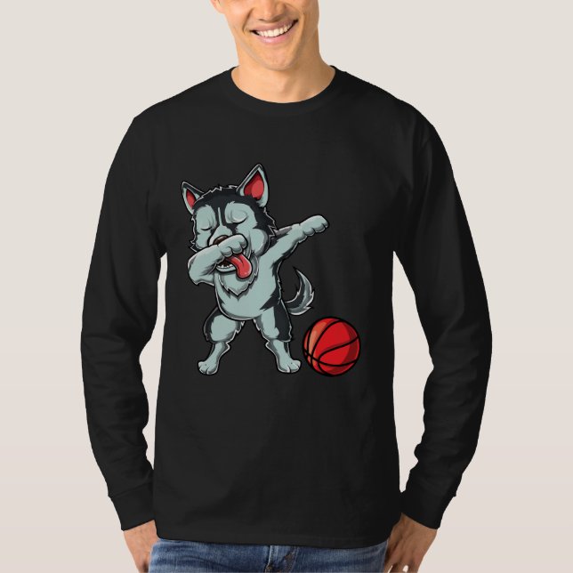 Cute Dabbing Siberian Husky Dog Dab Bball Basketba T Shirt (Framsida)
