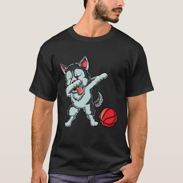 Cute Dabbing Siberian Husky Dog Dab Bball Basketba T Shirt (Framsida)