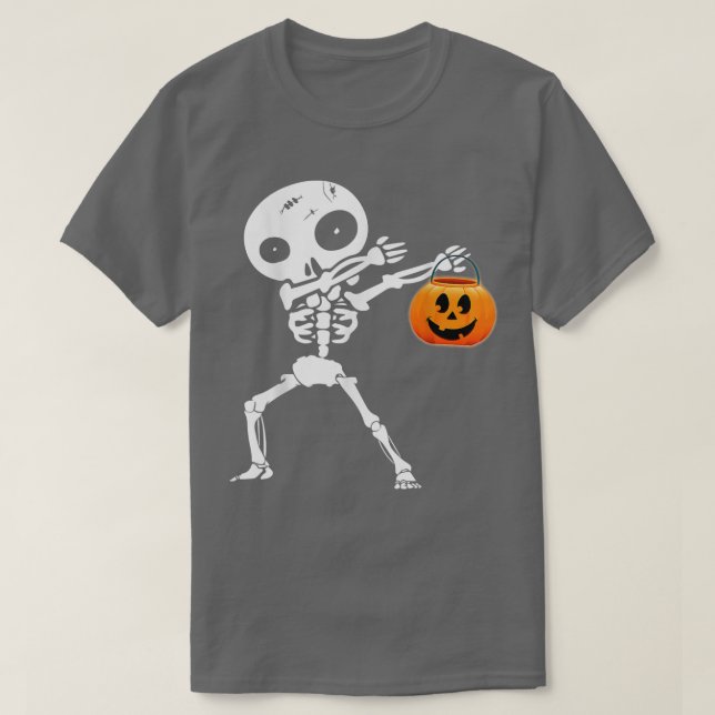 Cute Dabbing skeleton Jack O Lantern Pumpkin Happy T Shirt (Design framsida)