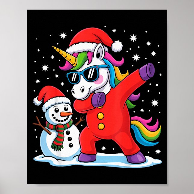 Cute Dabbing Unicorn Funny Christmas Snowman Dab X Poster (Framsidan)
