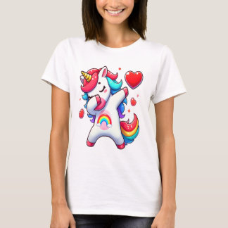 Cute Dabbing Unicorn Holding Heart - Rainbow Kärle T Shirt
