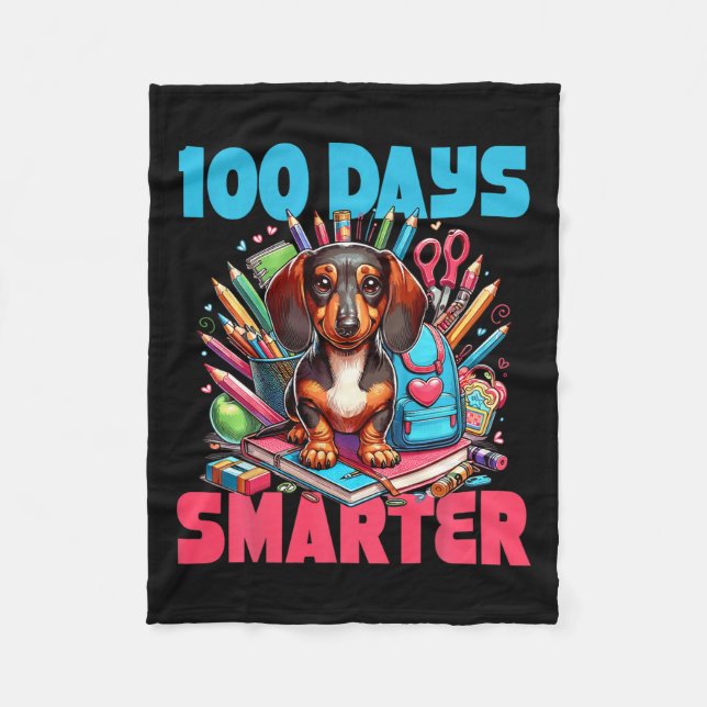 Cute Dachshund 100-dagarsdagen i skolan 100 dagar  Fleecefilt (Framsidan)